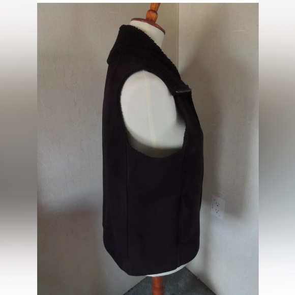 Lauren Vest Black Faux Suede Sherpa Fleece Lined XL - Picture 2 of 5